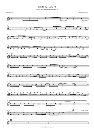 Toquinho e Vinícius de Moraes Carta Ao Tom 74 score for Clarinet (C)