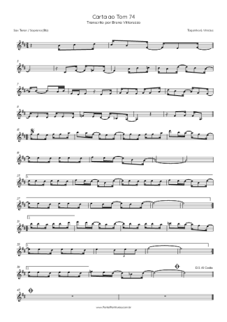 Toquinho e Vinícius de Moraes  score for Tenor Saxophone Soprano (Bb)