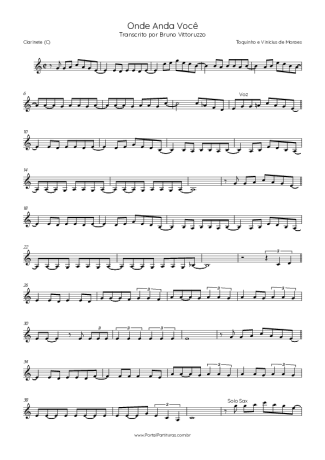 Toquinho e Vinícius de Moraes Onde Anda Você score for Clarinet (C)