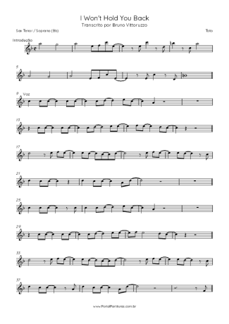 Toto I Won´t Hold You Back score for Tenor Saxophone Soprano (Bb)