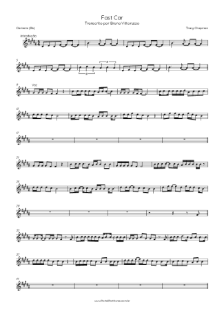 Tracy Chapman Fast Car score for Clarinet (Bb)