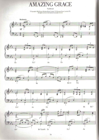 Traditional Gospel Music Amazing Grace score for Piano