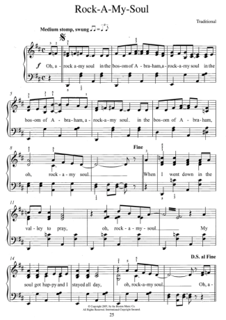 Traditional Gospel Music Rock A My Soul score for Piano