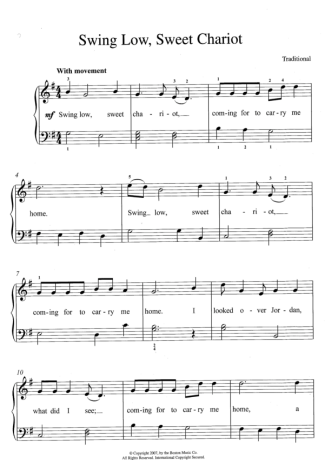Traditional Gospel Music Swing Low Sweet Chariot score for Piano