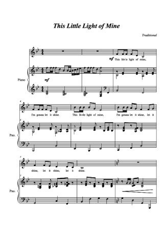 Traditional Music English This Little Light Of Mine score for Piano