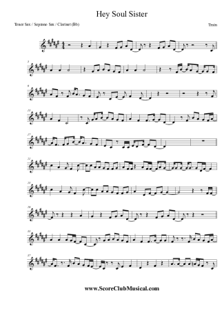 Train Hey Soul Sister score for Tenor Saxophone Soprano (Bb)