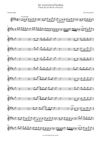 Trio Parada Dura Se Você Ama Perdoa score for Clarinet (Bb)