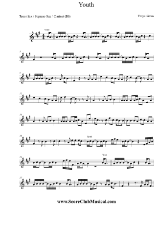Troye Sivan Youth score for Tenor Saxophone Soprano (Bb)