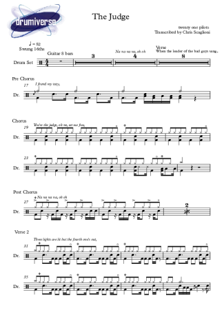 Twenty One Pilots The Judge score for Drums