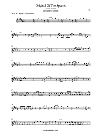 U2 Original Of The Species score for Tenor Saxophone Soprano (Bb)