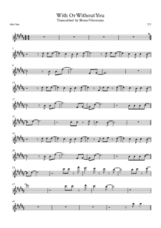 U2 With Or Without You score for Alto Saxophone
