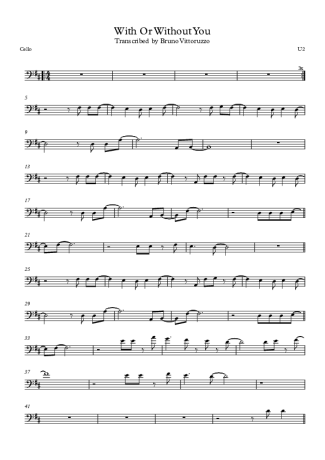 U2 With Or Without You score for Cello