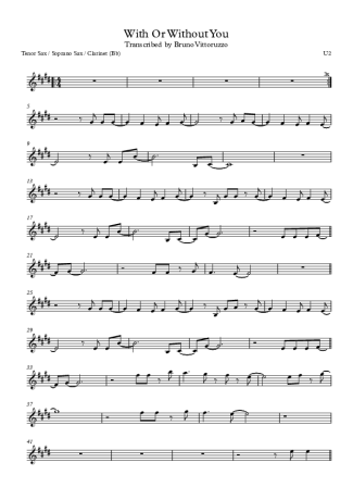 U2 With Or Without You score for Clarinet (Bb)