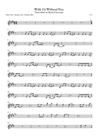 U2 With Or Without You score for Clarinet (Bb)