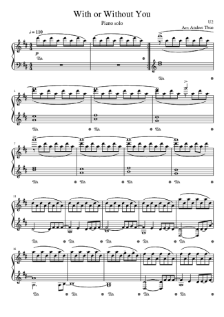 U2 With or Without You score for Piano