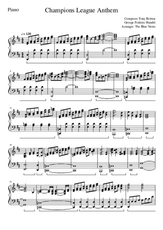 UEFA Champions League Anthem score for Piano