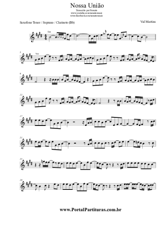 Val Martins Nossa União score for Tenor Saxophone Soprano (Bb)