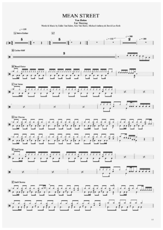 Van Halen Mean Street score for Drums