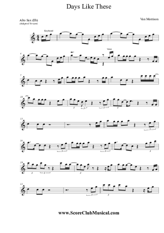 Van Morrison Days Like These score for Alto Saxophone