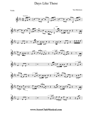 Van Morrison Days Like These score for Violin