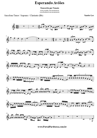 Vander Lee Esperando Aviões score for Tenor Saxophone Soprano (Bb)