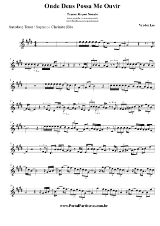 Vander Lee Onde Deus Possa Me Ouvir  score for Tenor Saxophone Soprano (Bb)