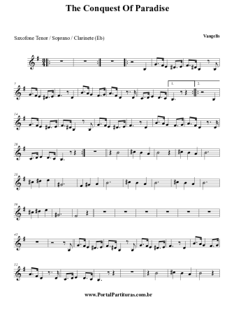 Vangelis 1492: The Conquest Of Paradise score for Tenor Saxophone Soprano (Bb)