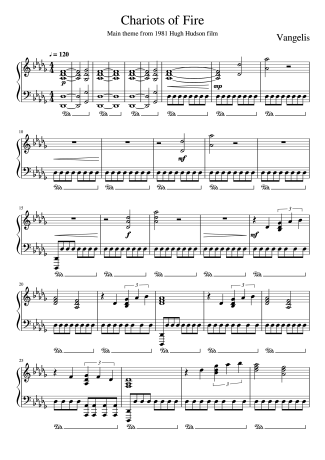 Vangelis Chariots of Fire (Carruagens de Fogo) score for Piano