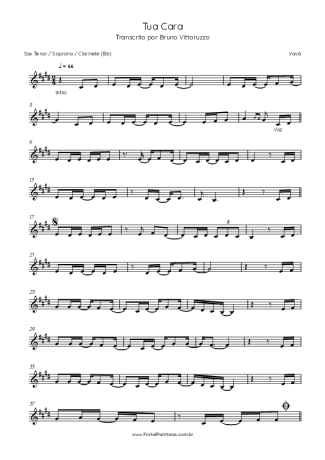 Vavá Tua Cara score for Tenor Saxophone Soprano (Bb)