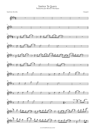 Vineyard Senhor Te Quero score for Alto Saxophone