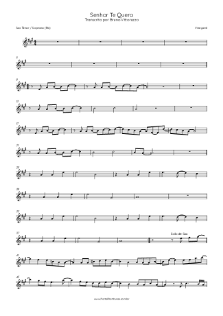 Vineyard Senhor Te Quero score for Tenor Saxophone Soprano (Bb)