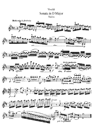 Vivaldi Violin Sonata in D major score for Violin