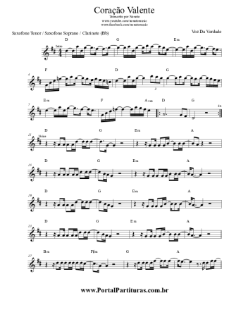 Voz Da Verdade Coração Valente score for Tenor Saxophone Soprano (Bb)