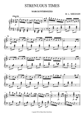 W L Needham Strenuous Times 1906 score for Piano