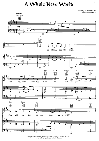 Walt Disney A Whole New World (Tema do filme Aladdin) score for Piano