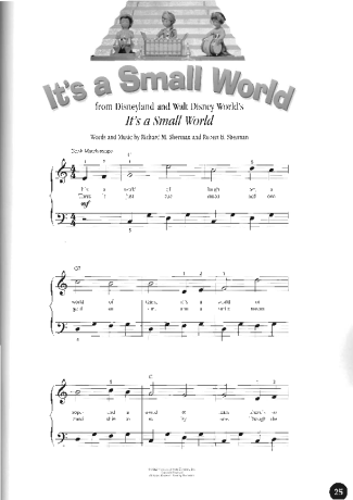 Walt Disney Its A Small World score for Piano