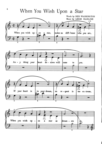 Walt Disney When You Wish Upon A Star score for Piano