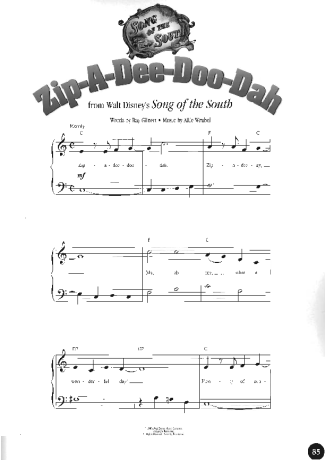 Walt Disney Zip A Dee Doo Dah score for Piano