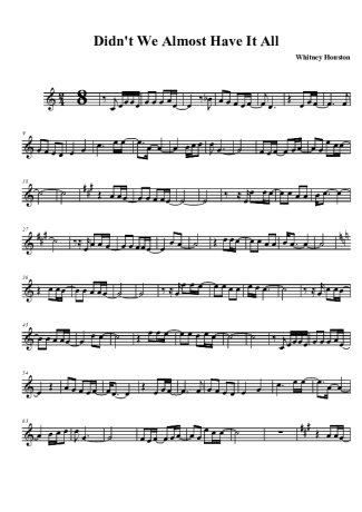 Whitney Houston Didn´t We Almost Have It All score for Clarinet (Bb)