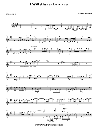 Whitney Houston  score for Clarinet (C)