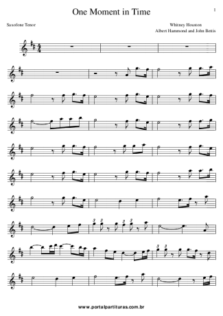 Whitney Houston One Moment in Time score for Tenor Saxophone Soprano (Bb)