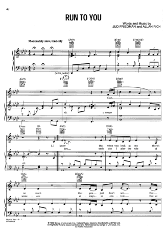 Whitney Houston Run To You score for Piano