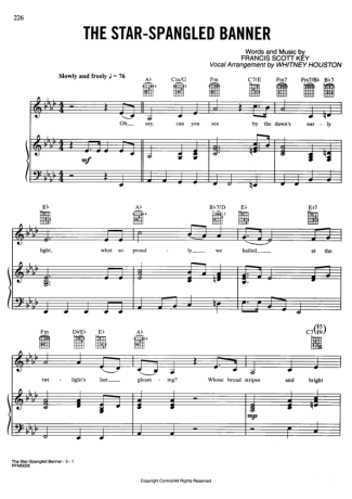 Whitney Houston The Star Spangled Banner score for Piano