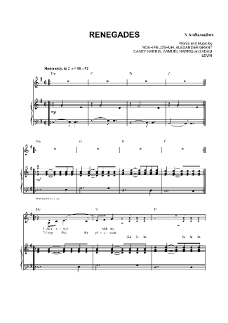 X Ambassadors Renegades score for Piano