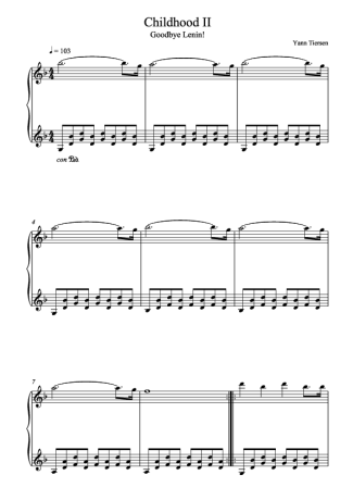 Yann Tiersen Childhood II score for Piano