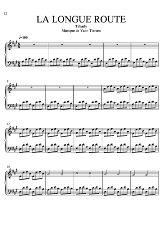Yann Tiersen La Longue Route score for Piano