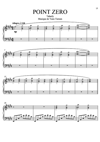Yann Tiersen Point Zero score for Piano