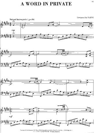 Yanni A Word In Private score for Piano
