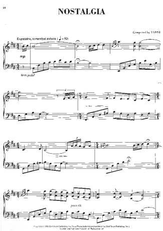 Yanni Nostalgia score for Piano