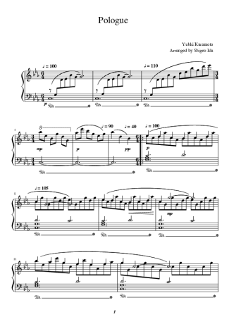 Yuhki Kuramoto Pologue score for Piano